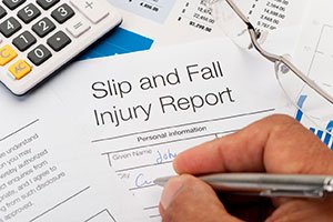 Manager filling out a slip and fall injury report.
