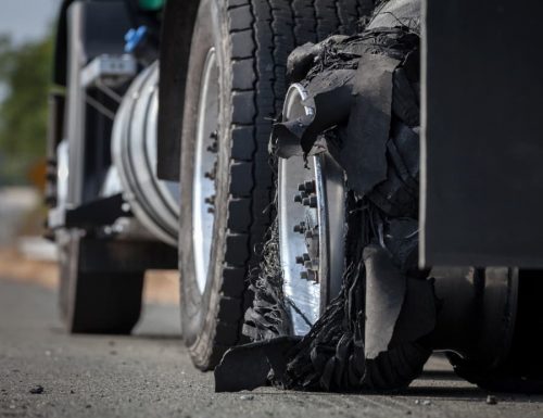 tire blowout on a tractor-trailer